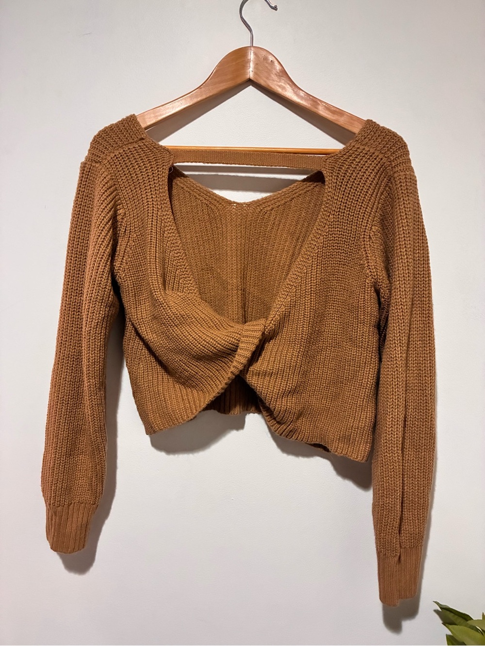 SHEIN | Twist-open back Off-Shoulder Sweater - Brown